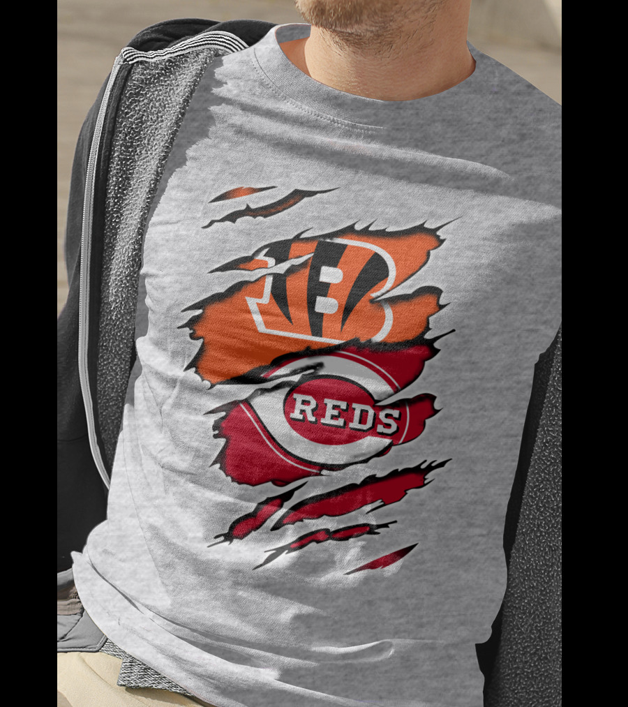 Bengals Reds NFL MLB Cincinnati Fan Ripped T-Shirt