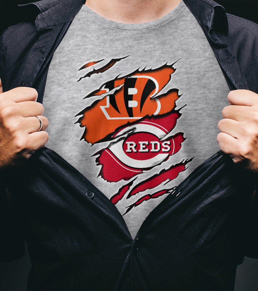 Bengals Reds NFL MLB Cincinnati Fan Ripped T-Shirt