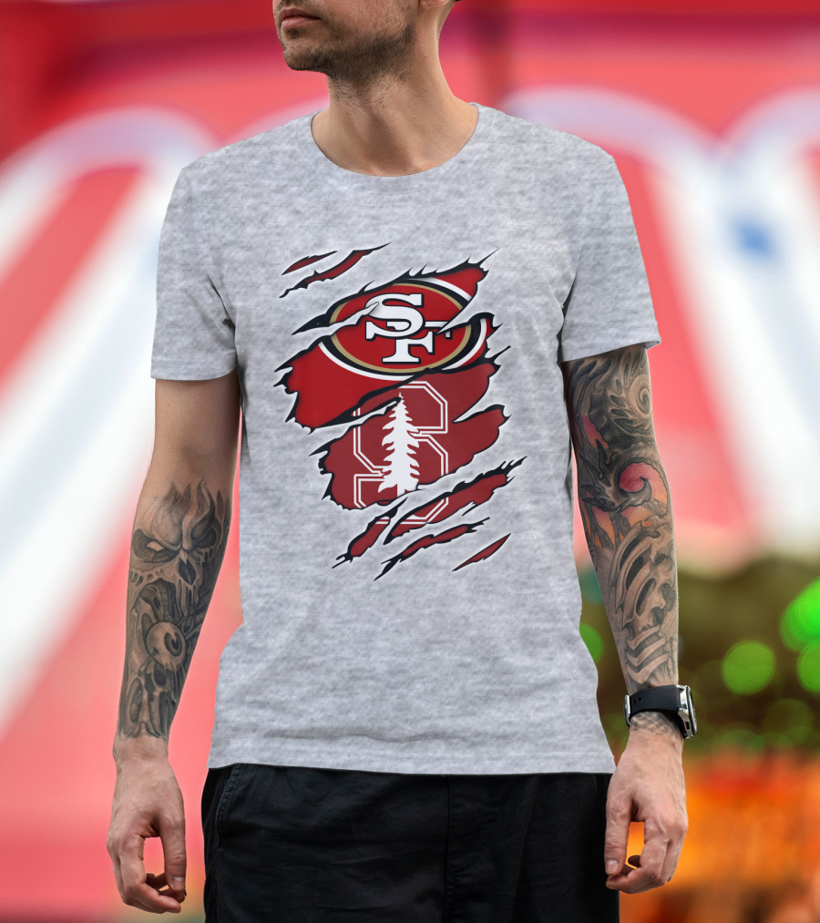 SF 49ers Stanford Cardinal Tree Logo Football T-Shirt