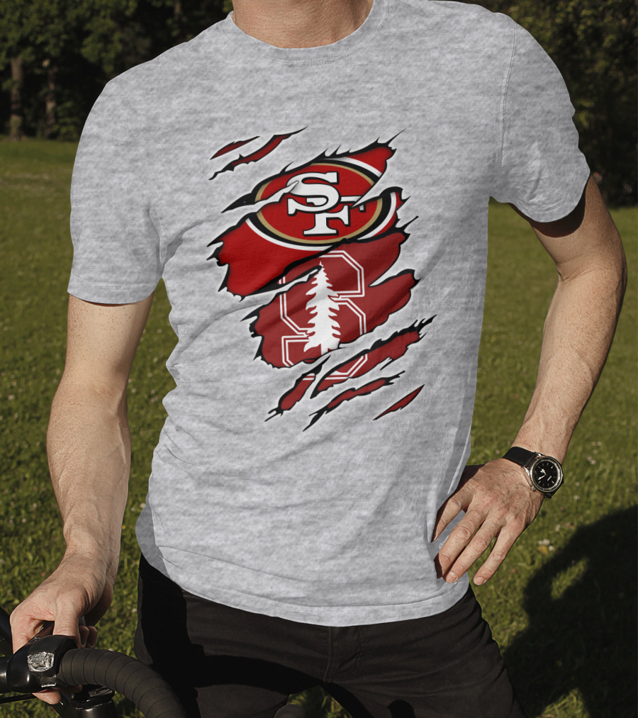 SF 49ers Stanford Cardinal Tree Logo Football T-Shirt