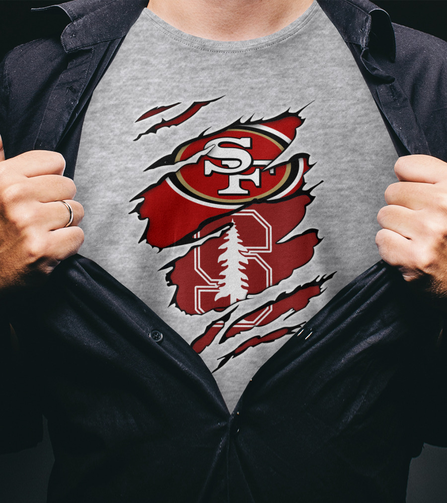 SF 49ers Stanford Cardinal Tree Logo Football T-Shirt