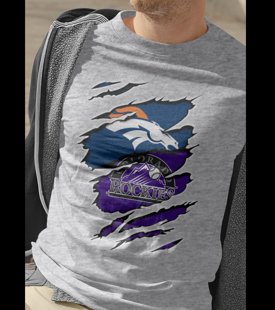 Broncos Rockies Colorado Sports Fan Ripped T-Shirt