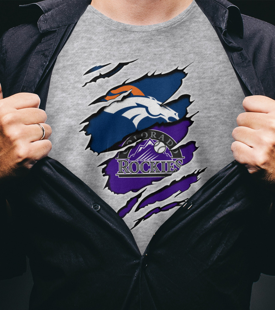 Broncos Rockies Colorado Sports Fan Ripped T-Shirt