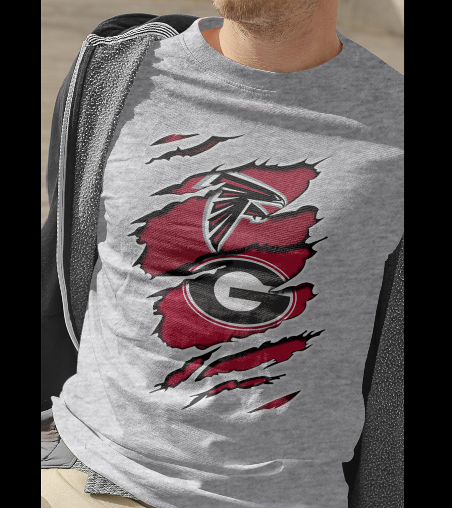 Atlanta Falcons Georgia Bulldogs Logos Ripped T-Shirt
