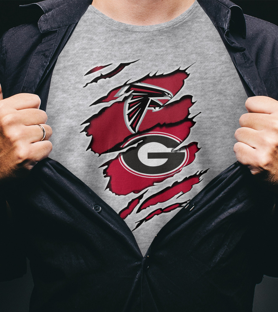 Atlanta Falcons Georgia Bulldogs Logos Ripped T-Shirt