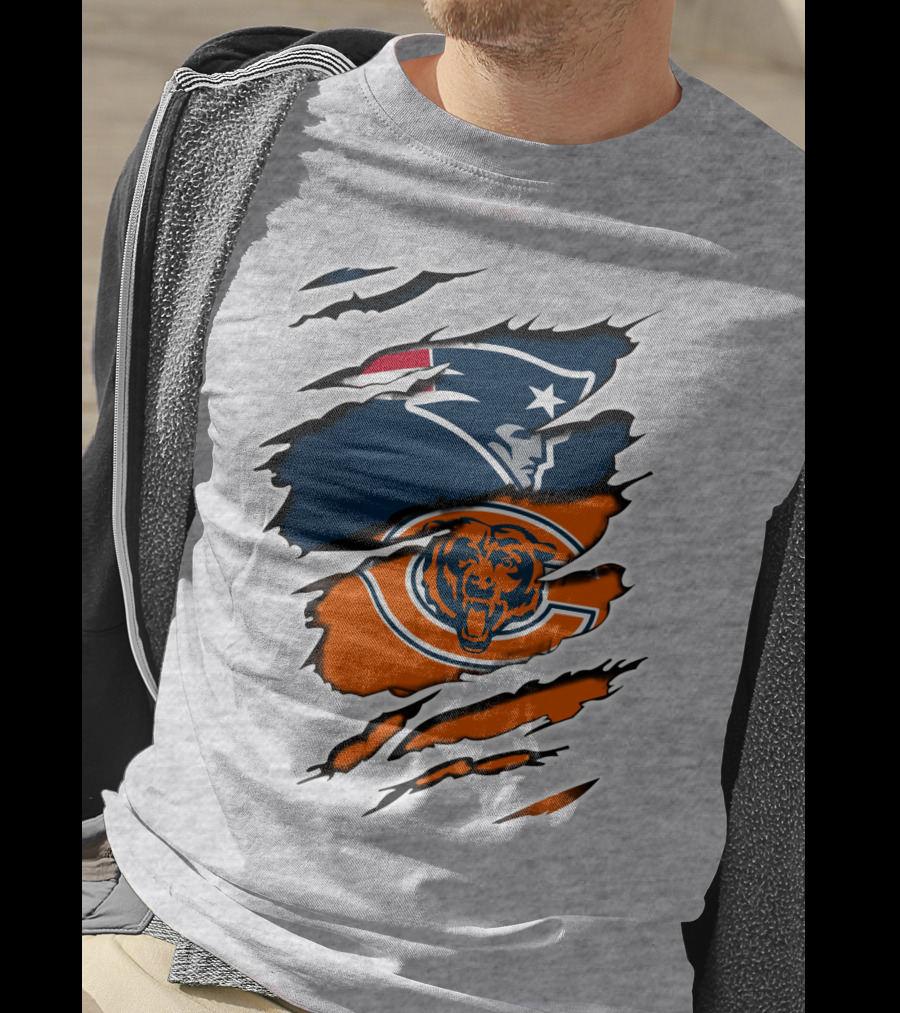 Patriots Bears Logos Clash Ripped T-Shirt