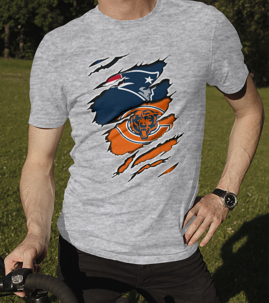 Patriots Bears Logos Clash Ripped T-Shirt