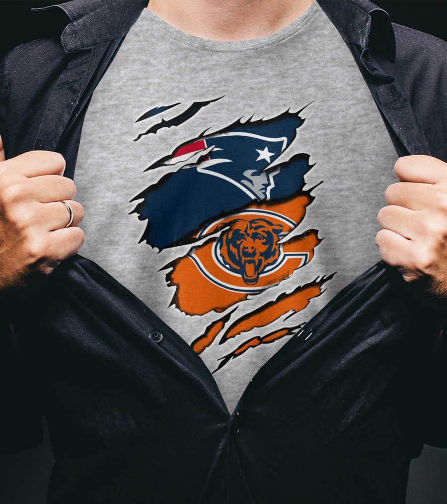 Patriots Bears Logos Clash Ripped T-Shirt