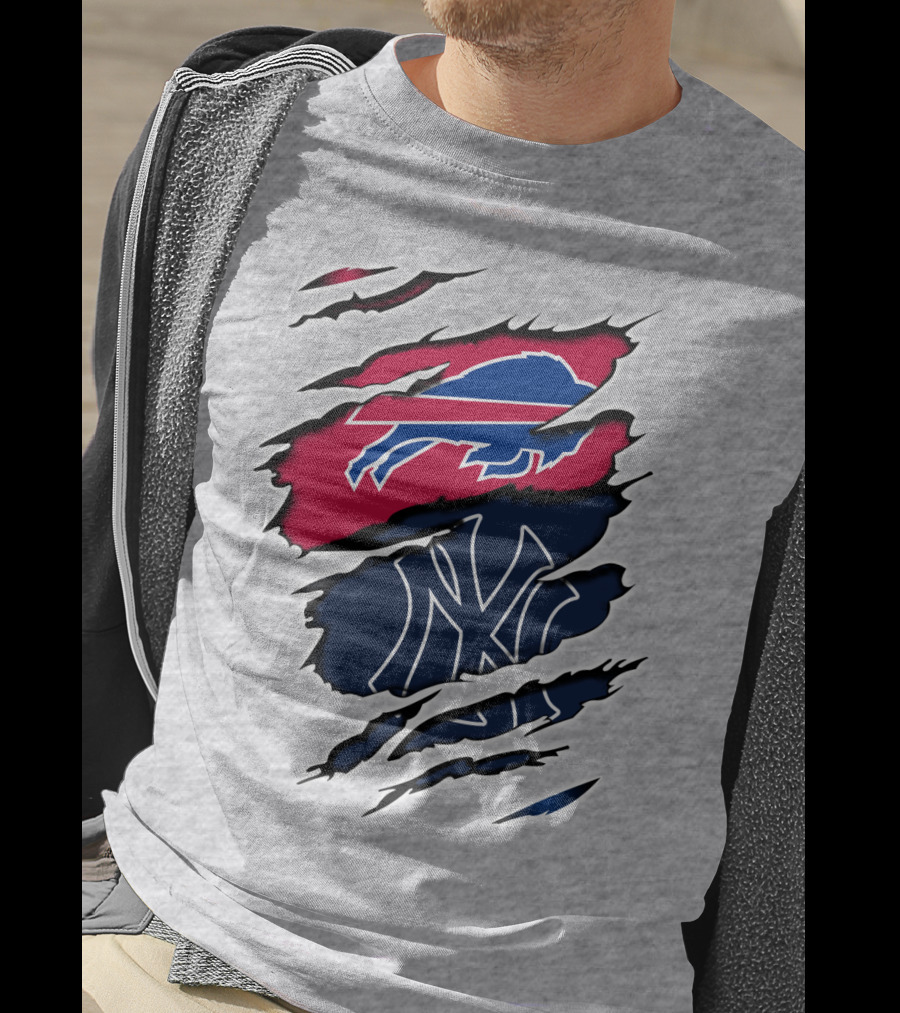 Buffalo Bills New York Yankees Torn Logo Mashup T-Shirt