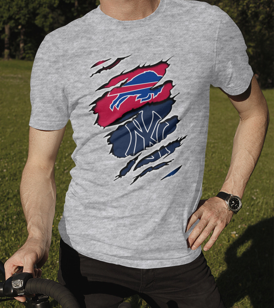 Buffalo Bills New York Yankees Torn Logo Mashup T-Shirt