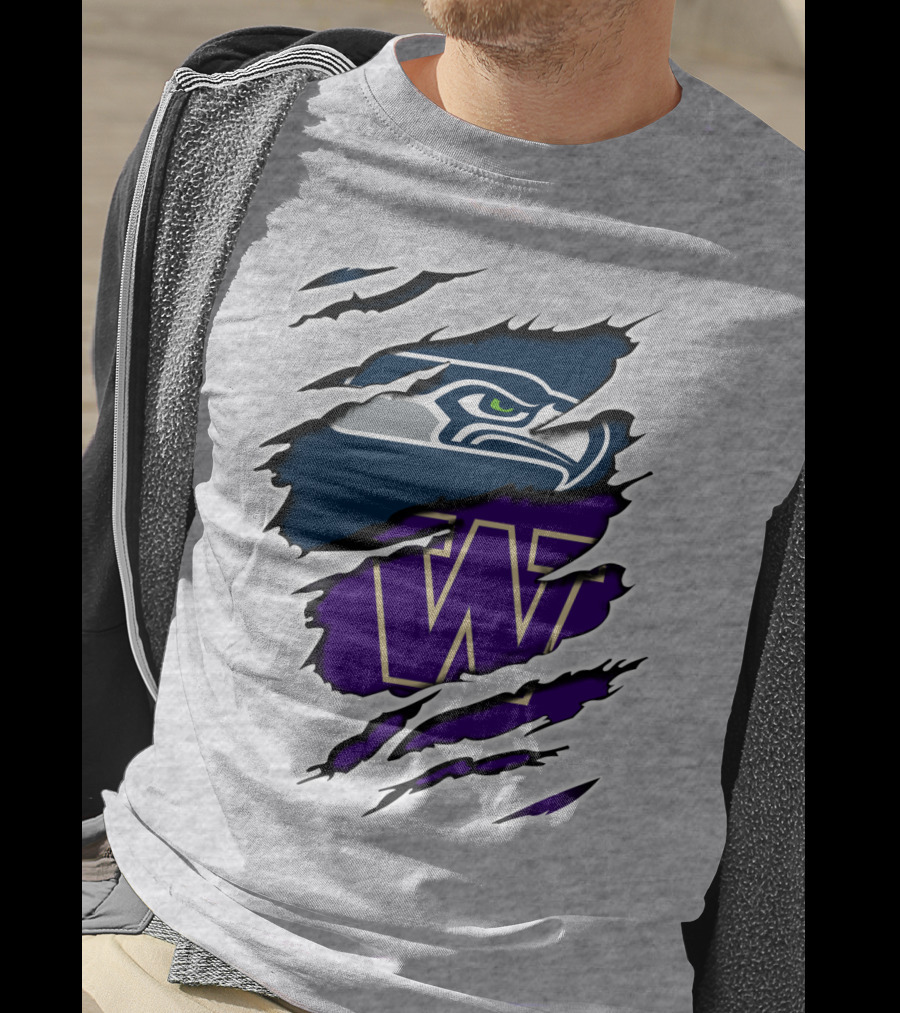 Seahawks Huskies Team Spirit Logo Claw Marks T-Shirt