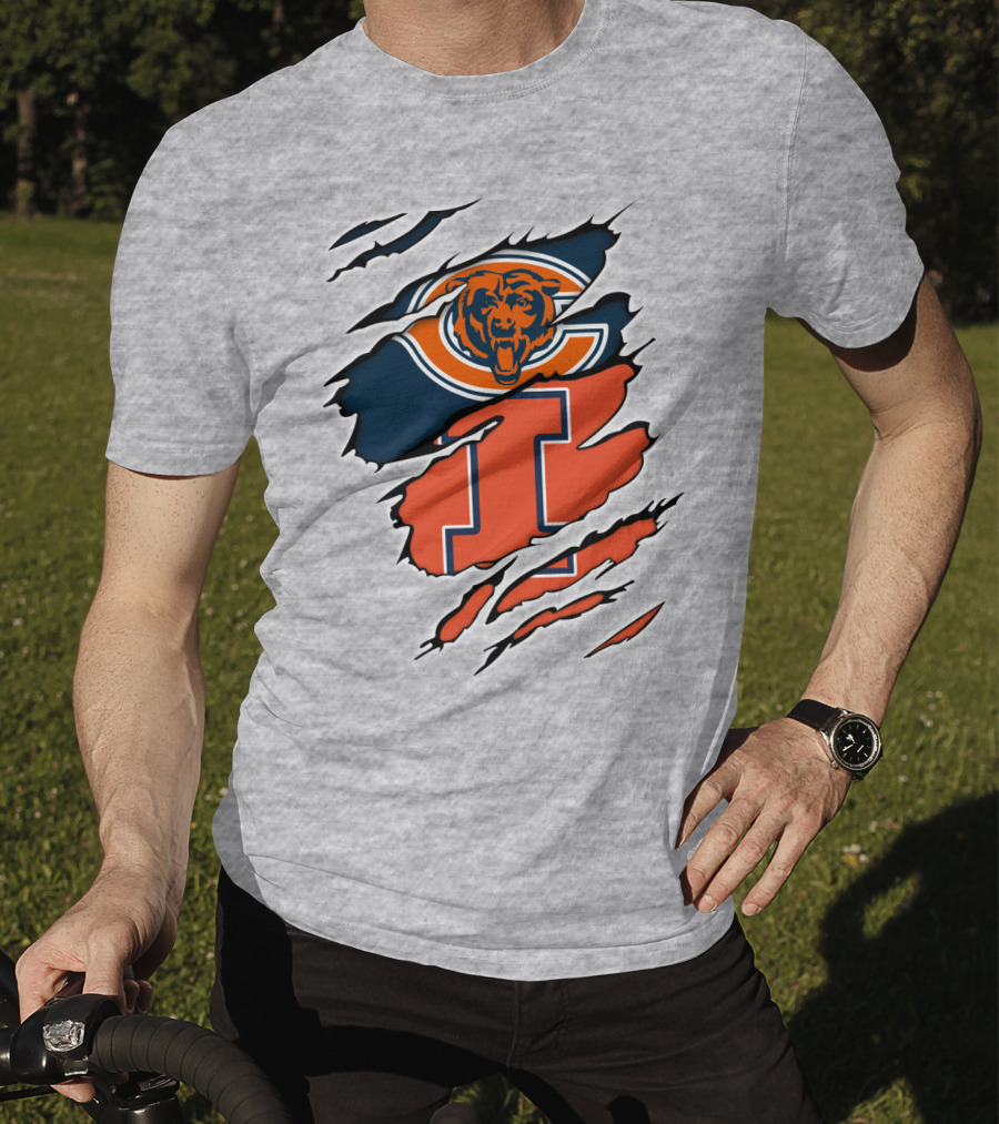 Chicago Bears Illinois Fighting Illini Fan Logo Mashup T-Shirt