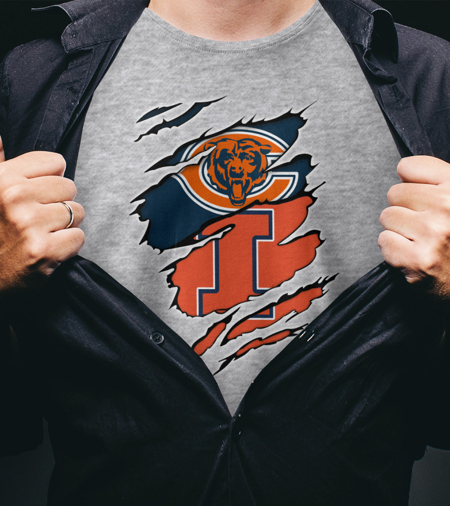 Chicago Bears Illinois Fighting Illini Fan Logo Mashup T-Shirt