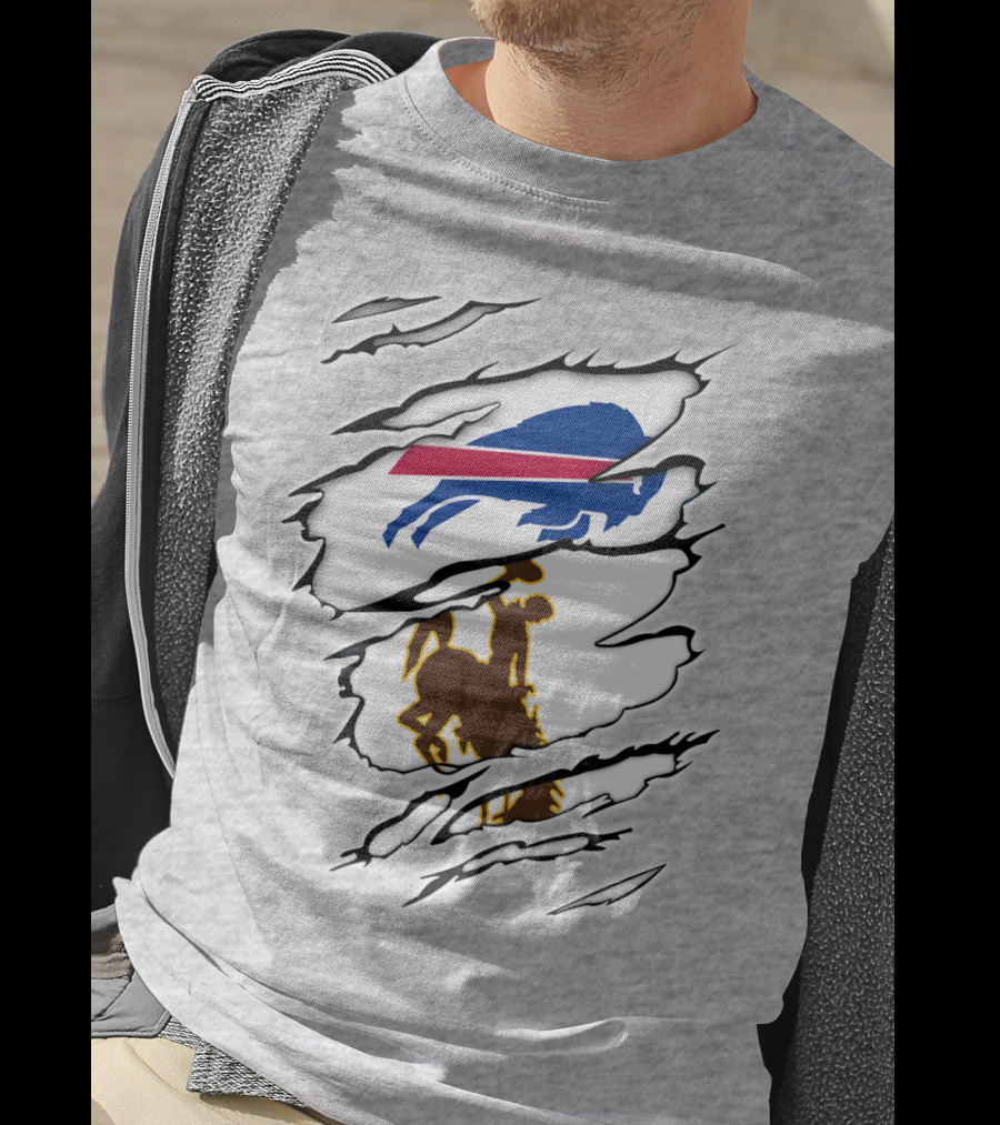 Wyoming Cowboy And Buffalo Emblem Fusion T-Shirt