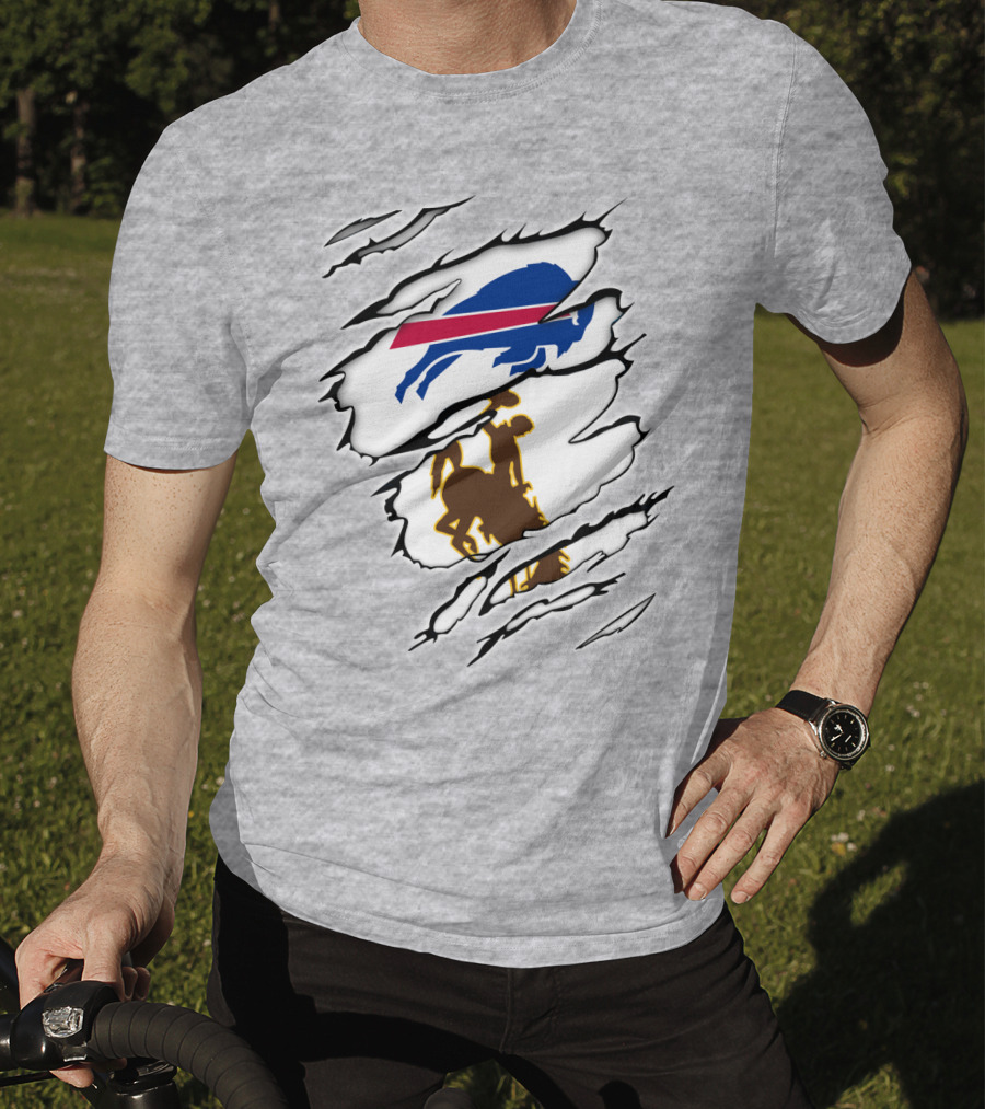 Wyoming Cowboy And Buffalo Emblem Fusion T-Shirt