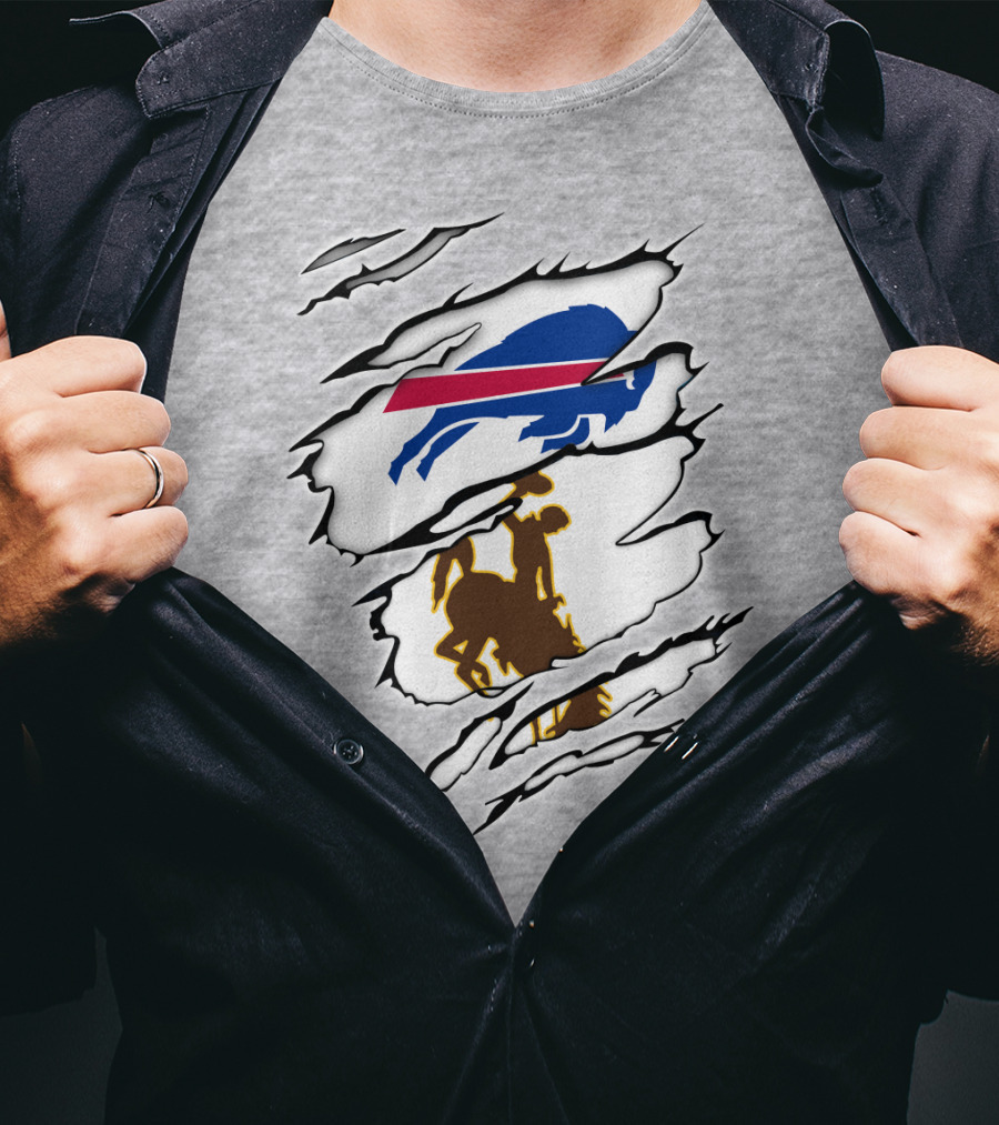 Wyoming Cowboy And Buffalo Emblem Fusion T-Shirt