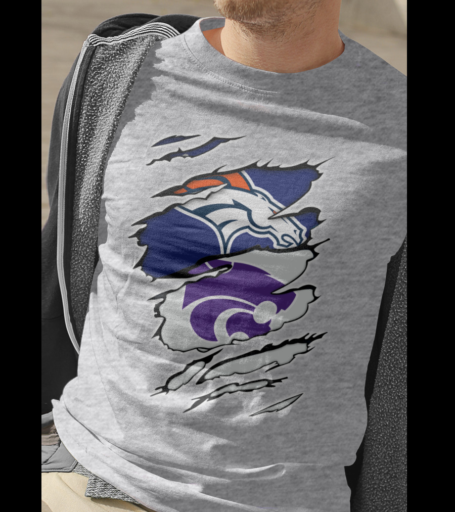 Broncos Wildcat Kansas Football Team Colors Ripped Claw T-Shirt