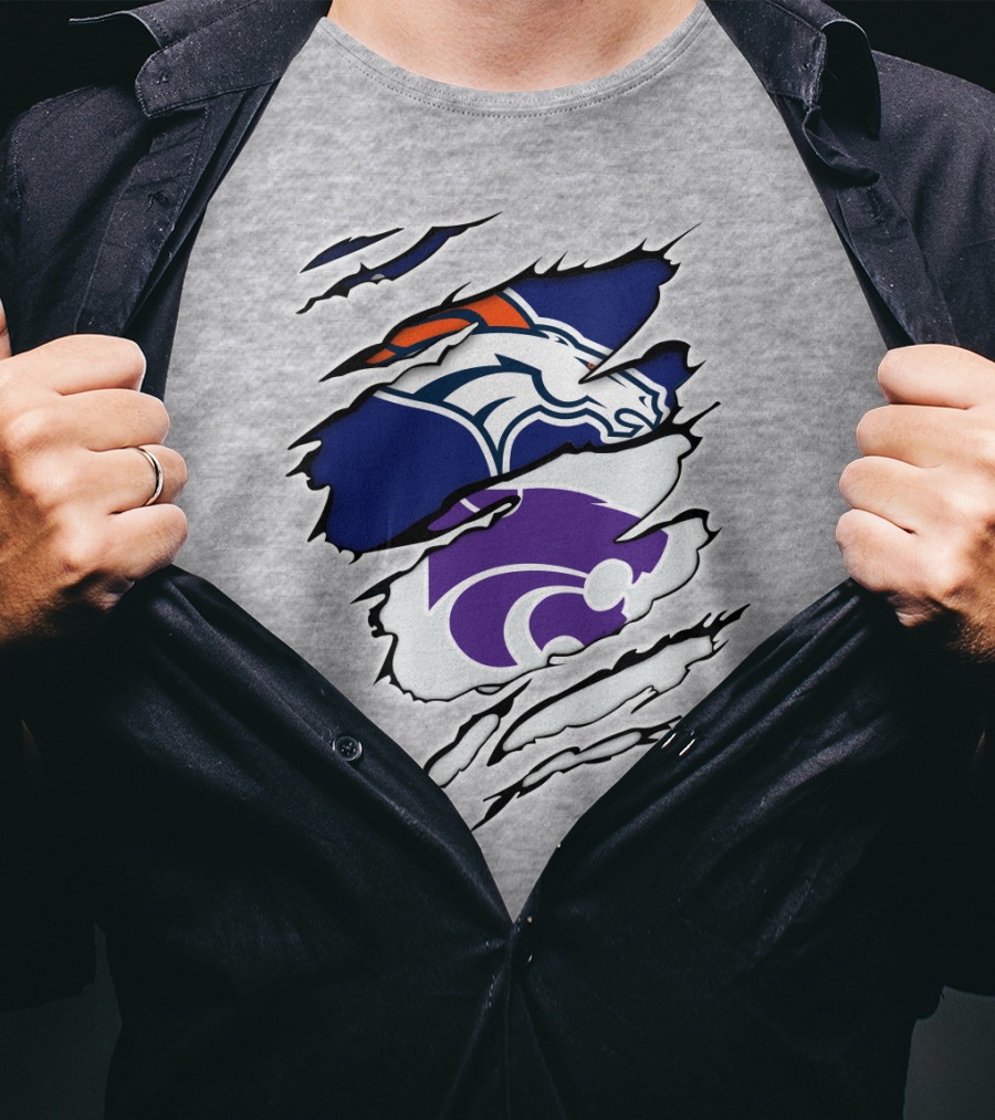 Broncos Wildcat Kansas Football Team Colors Ripped Claw T-Shirt
