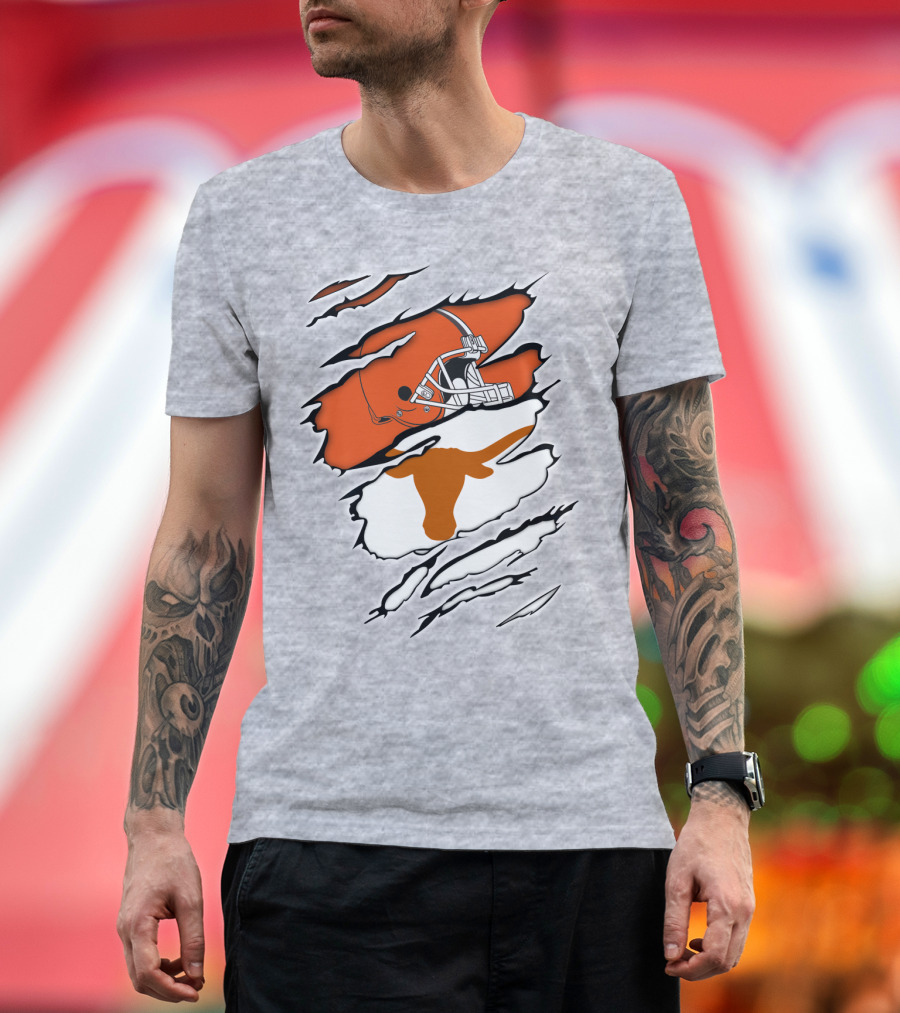 Browns Helmet Longhorns Horns Football Fusion T-Shirt
