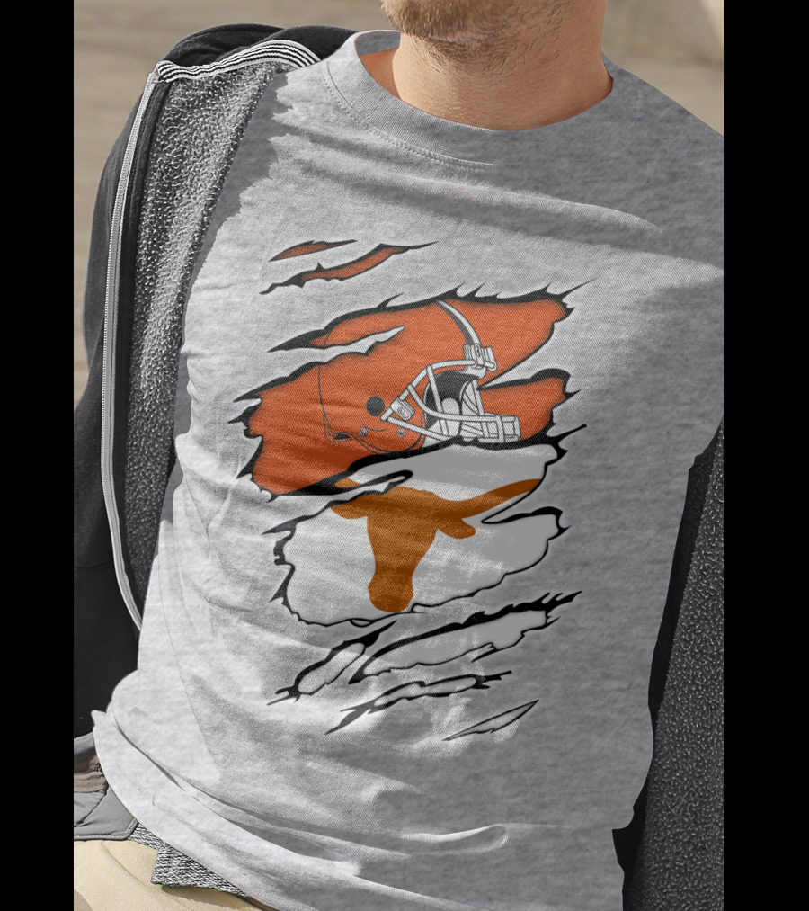 Browns Helmet Longhorns Horns Football Fusion T-Shirt