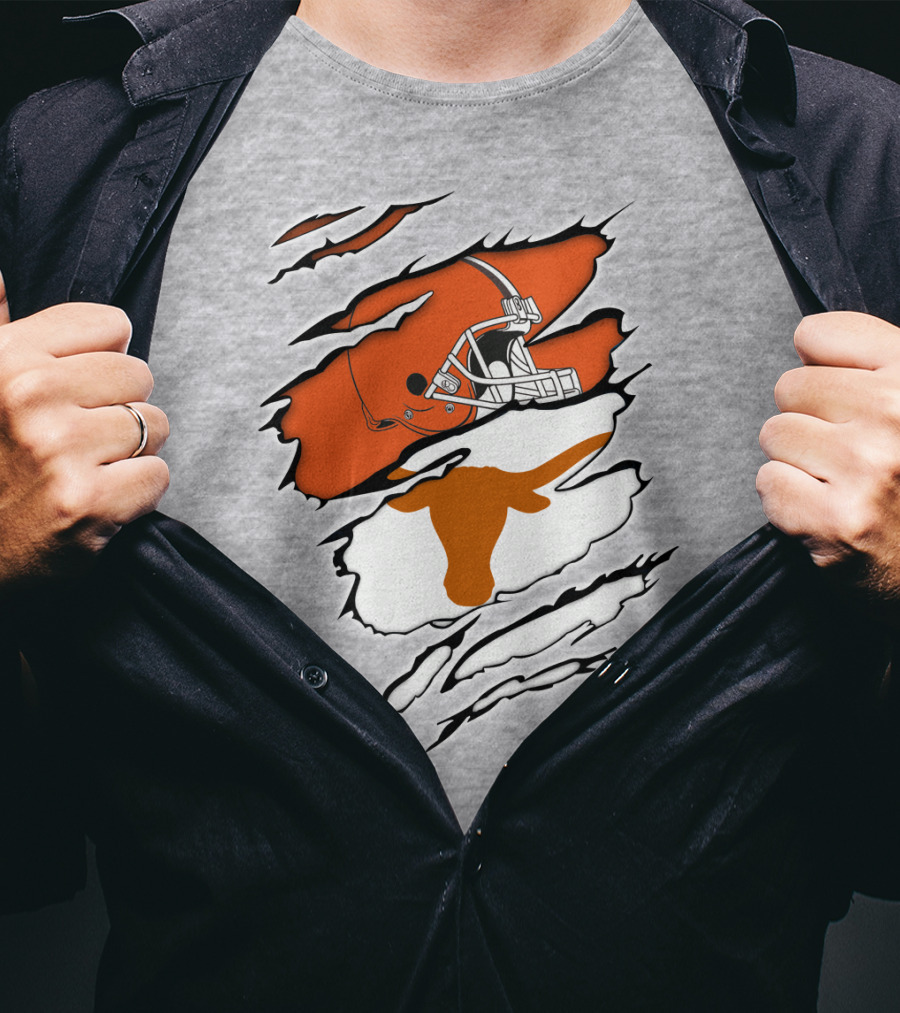 Browns Helmet Longhorns Horns Football Fusion T-Shirt