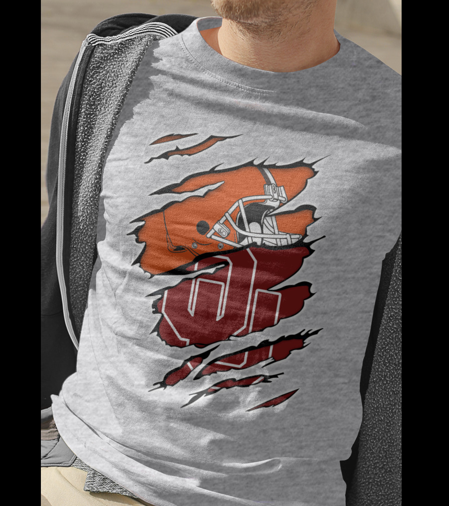 Browns Football Helmet With University Of Oklahoma T-Shirt
