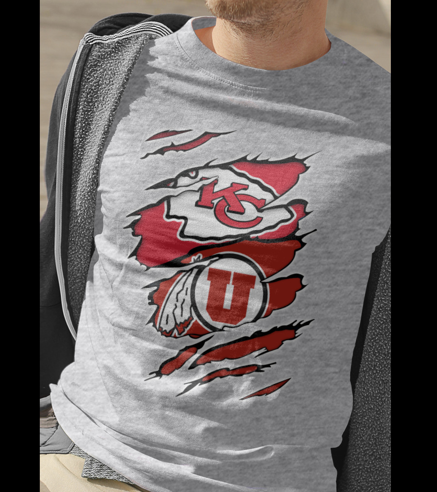 Kansas City Chiefs Utah Utes Claw Marks Logo Combination T-Shirt