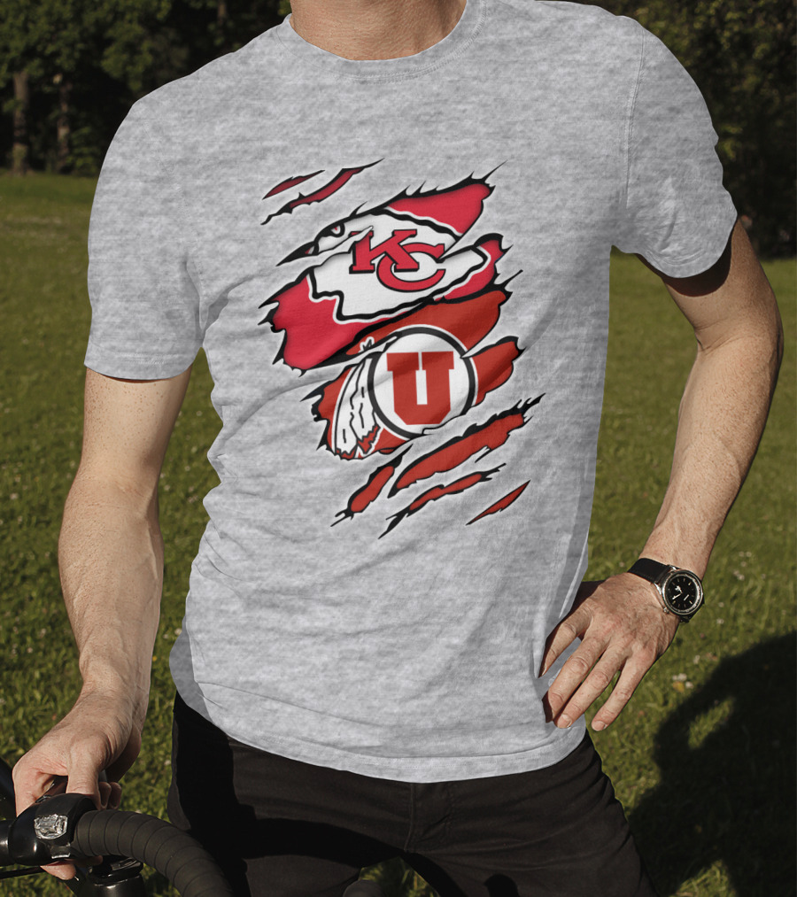 Kansas City Chiefs Utah Utes Claw Marks Logo Combination T-Shirt