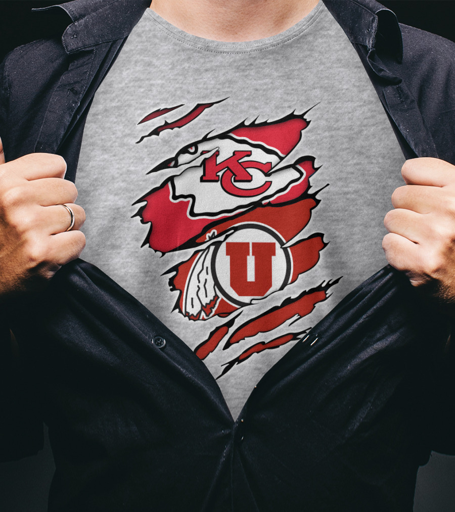Kansas City Chiefs Utah Utes Claw Marks Logo Combination T-Shirt