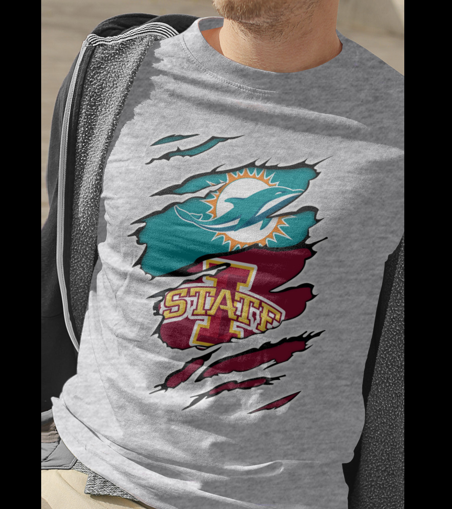 Dolphins Miami Logo Iowa State Cyclones Tear T-Shirt