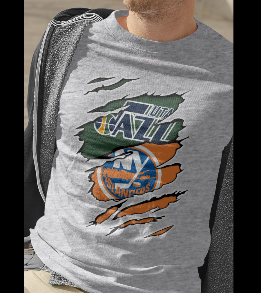 Utah Jazz NY Islanders Team Spirit Collaboration T-Shirt