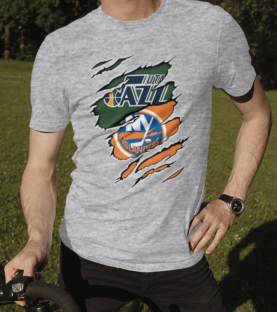 Utah Jazz NY Islanders Team Spirit Collaboration T-Shirt