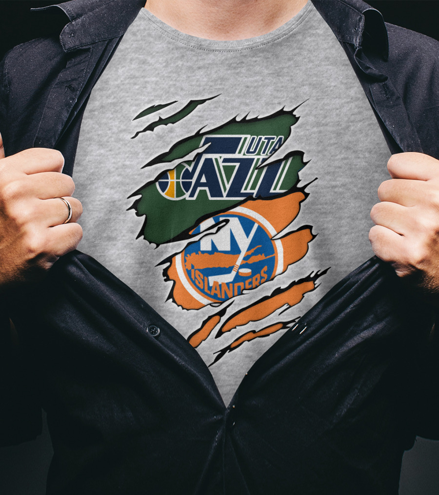 Utah Jazz NY Islanders Team Spirit Collaboration T-Shirt