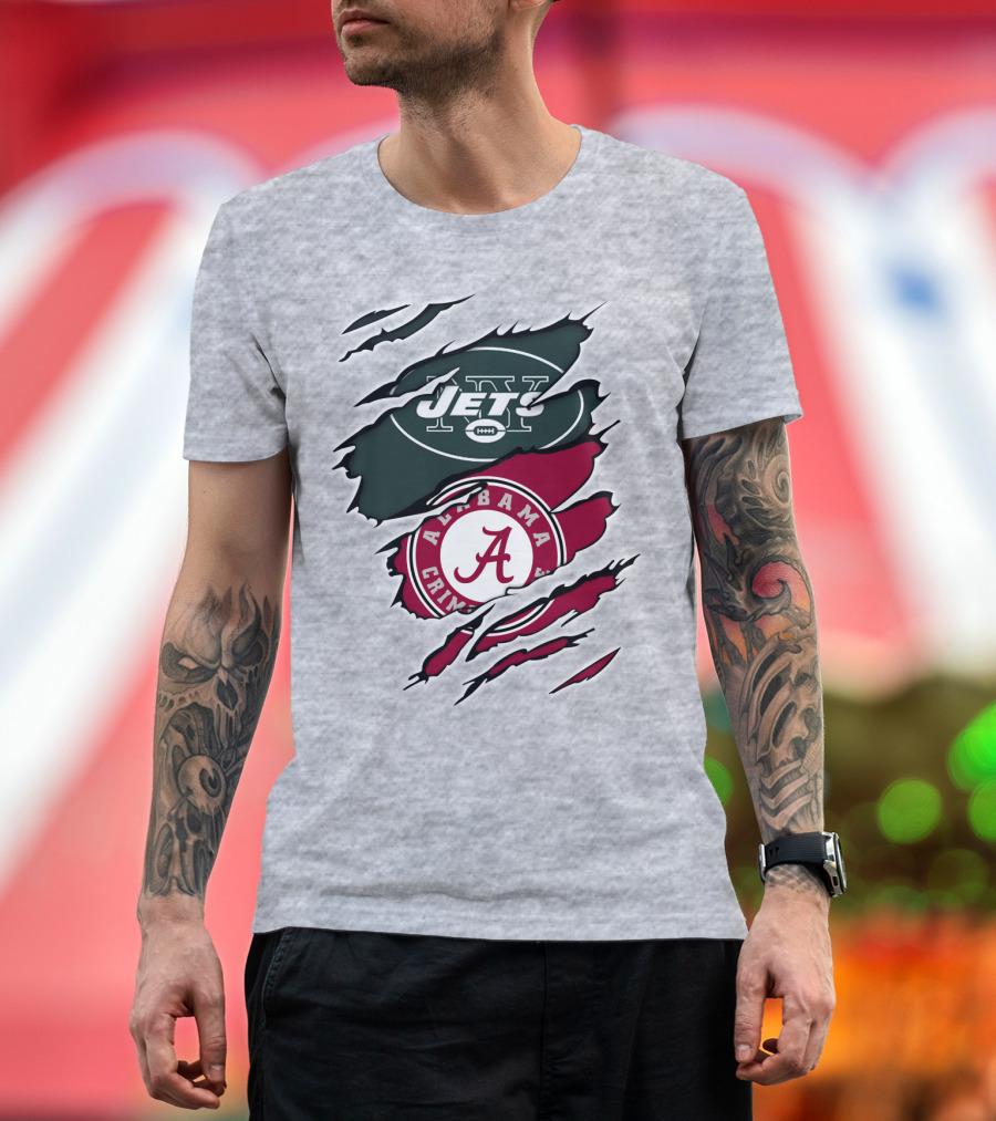 Jets Alabama Crimson Tide Football Logo Torn Ripped T-Shirt