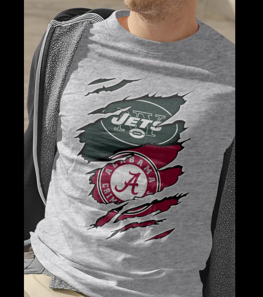 Jets Alabama Crimson Tide Football Logo Torn Ripped T-Shirt
