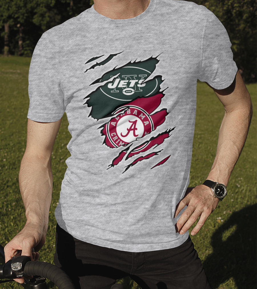 Jets Alabama Crimson Tide Football Logo Torn Ripped T-Shirt