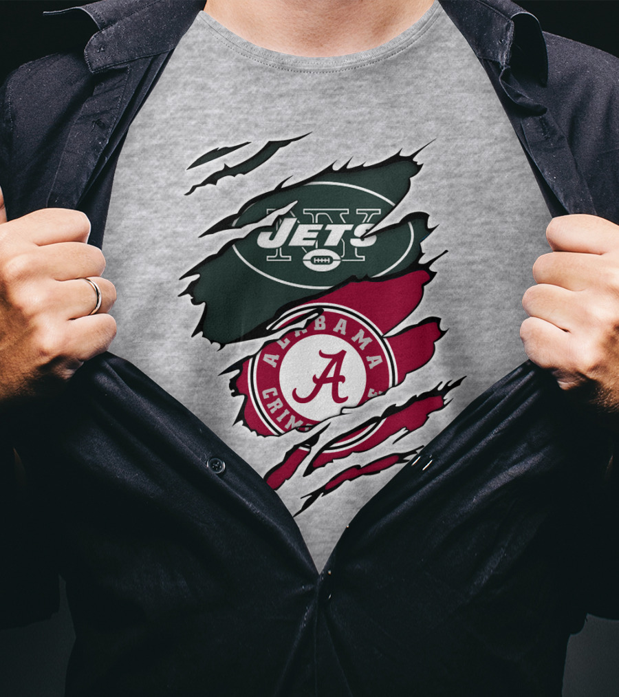 Jets Alabama Crimson Tide Football Logo Torn Ripped T-Shirt