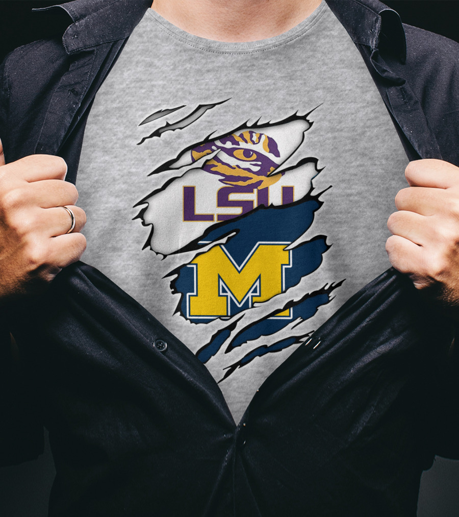LSU Tigers Michigan Wolverines Claw Logo Mashup T-Shirt