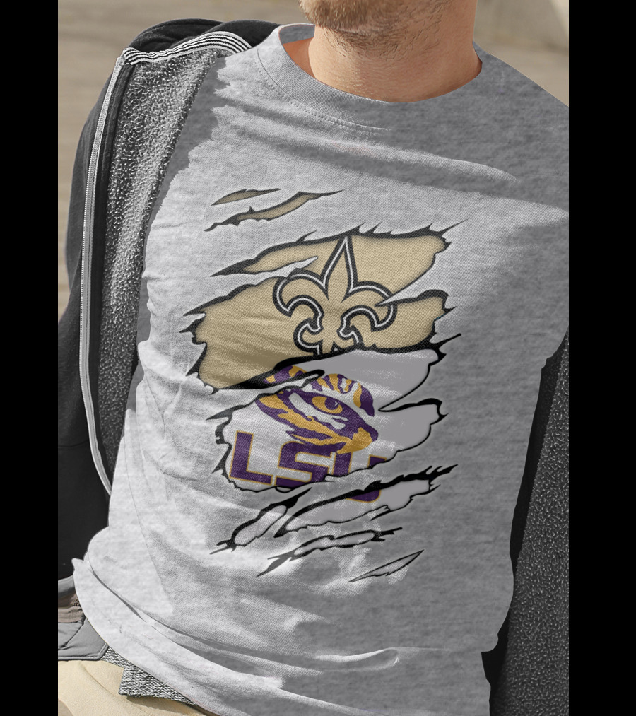Saints Fleur-de-lis And LSU Tiger Eye Logo Fusion T-Shirt