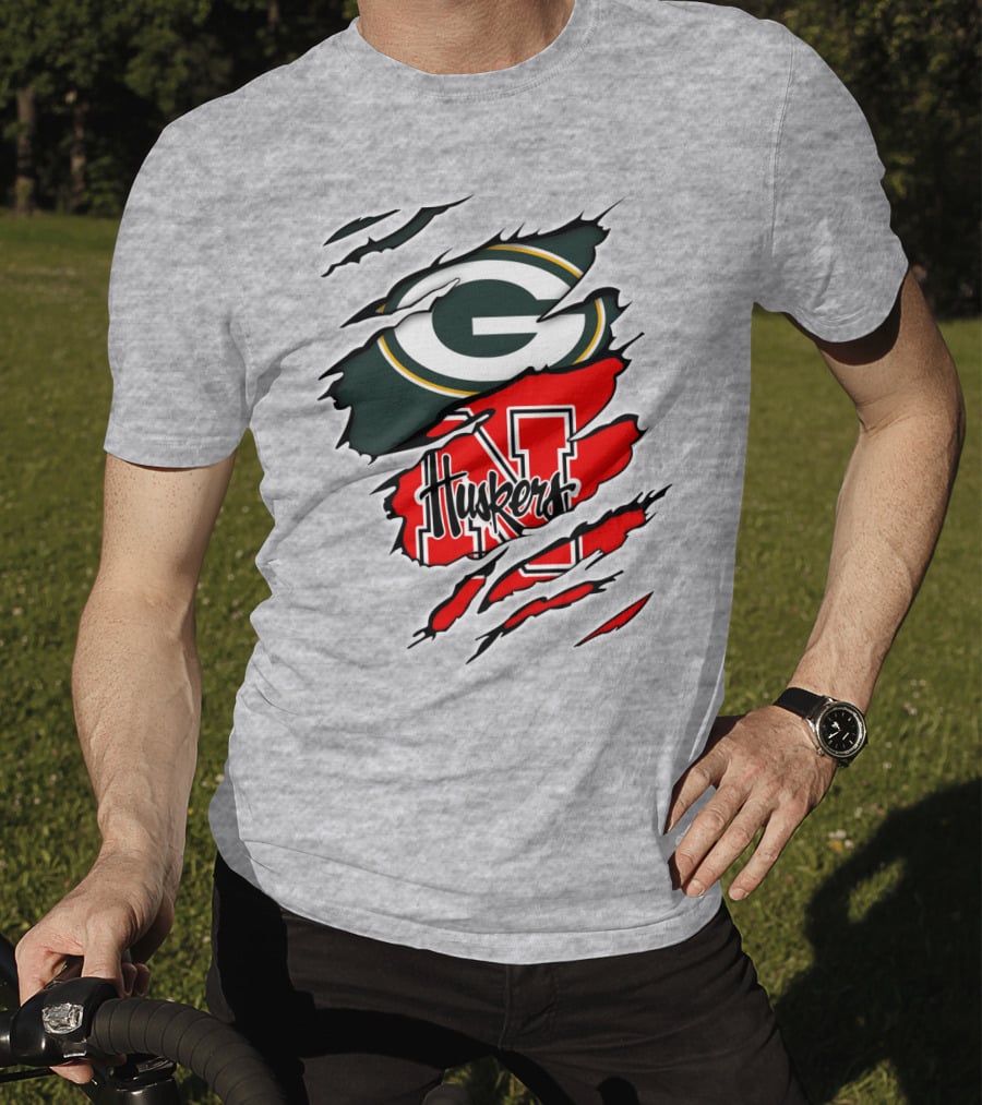 Packers Huskers G Green Bay Logo Nebraska N Huskers Combination T-Shirt