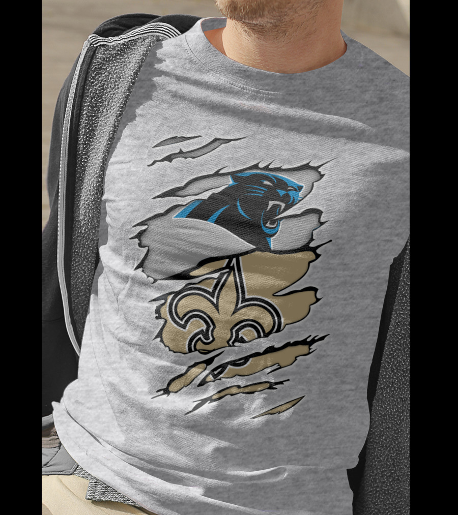 Panther Saint Split Ripped Design Fleur-de-Lis Panther Emblem Fusion T-Shirt
