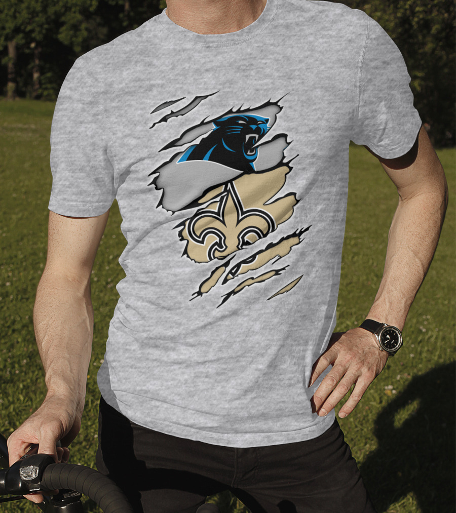 Panther Saint Split Ripped Design Fleur-de-Lis Panther Emblem Fusion T-Shirt