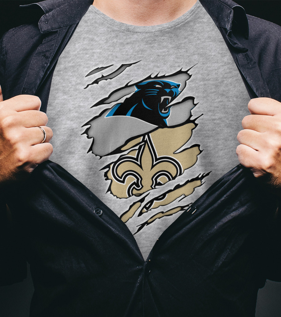 Panther Saint Split Ripped Design Fleur-de-Lis Panther Emblem Fusion T-Shirt