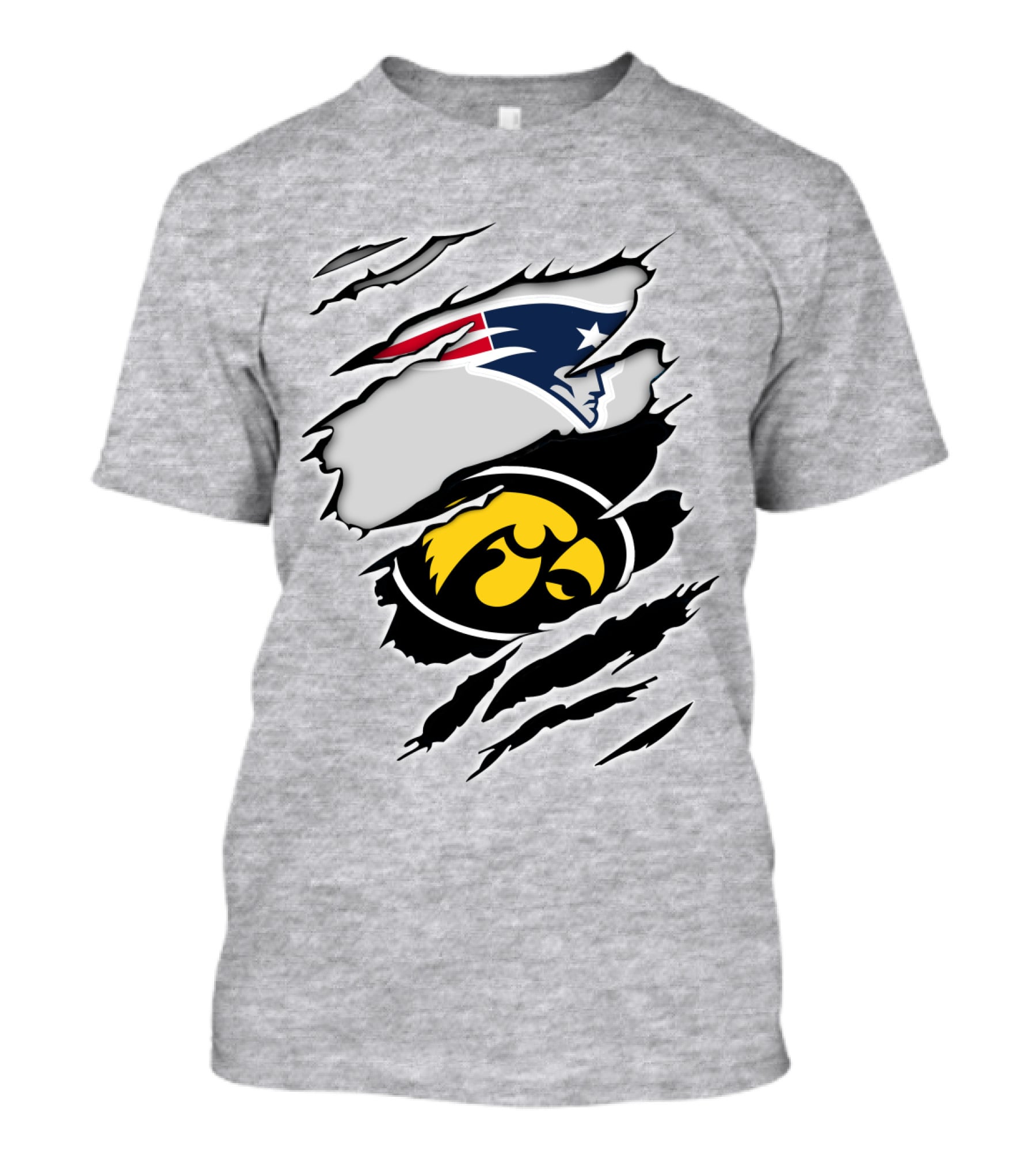 Patriots And Hawkeyes Logos With Torn Effect T-Shirt