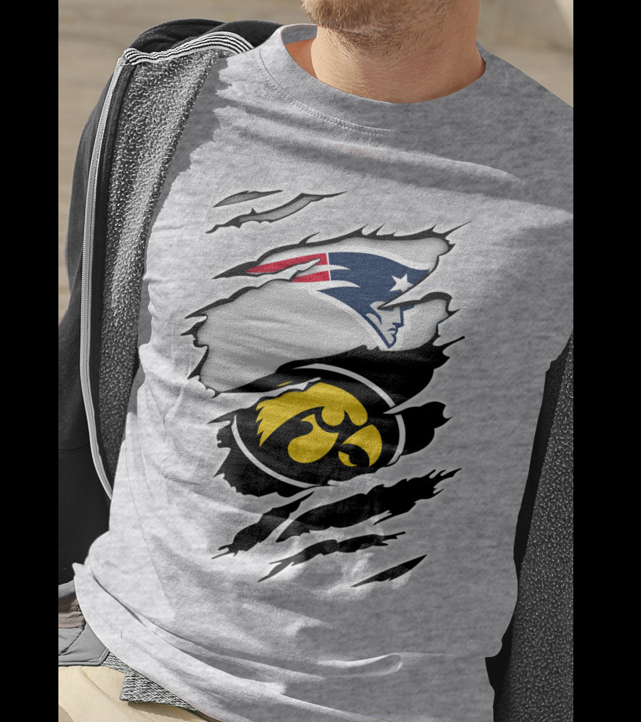 Patriots And Hawkeyes Logos With Torn Effect T-Shirt