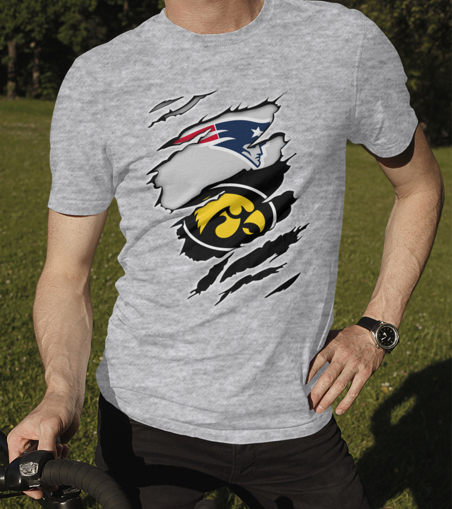 Patriots And Hawkeyes Logos With Torn Effect T-Shirt