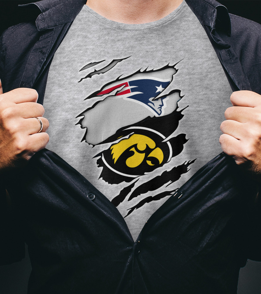 Patriots And Hawkeyes Logos With Torn Effect T-Shirt