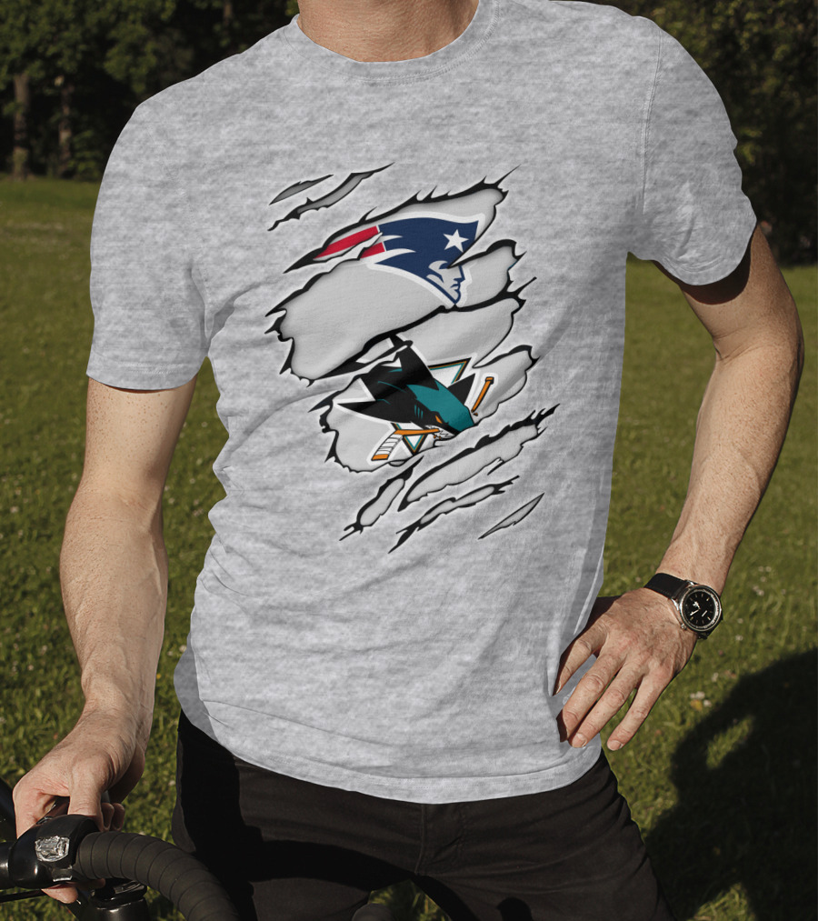 New England Patriots San Jose Sharks Ripped Tear T-Shirt