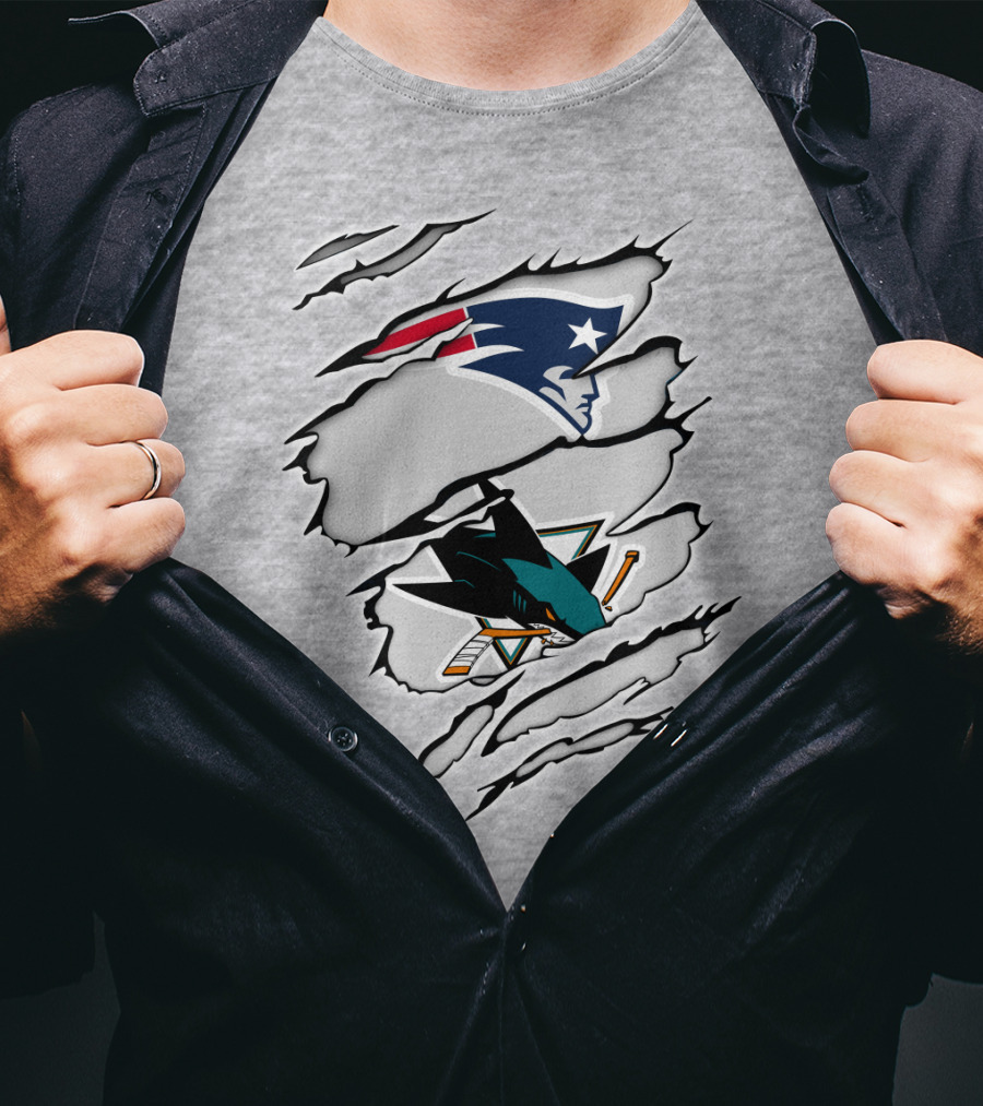 New England Patriots San Jose Sharks Ripped Tear T-Shirt