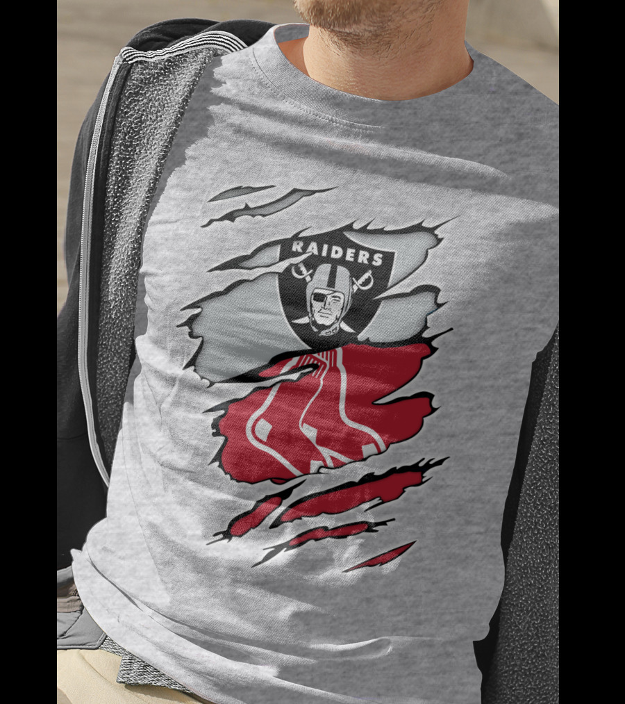 Raiders Red Sox Torn Fabric Mashup T-Shirt